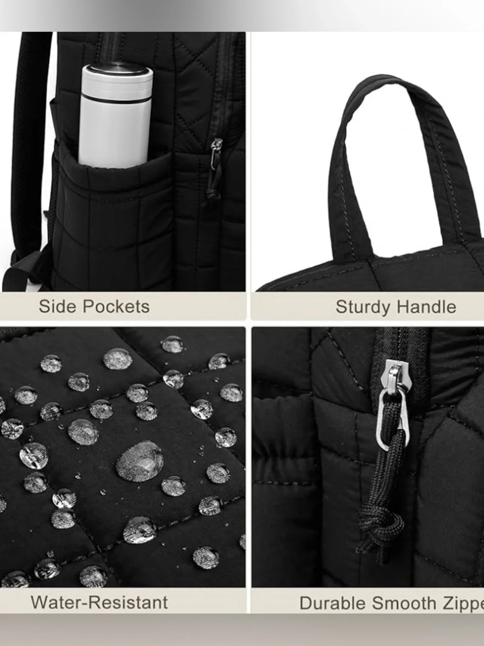 kadilong Laptop Book bag Backpack‎ for College or Travel, Black Quilt, USB Ready